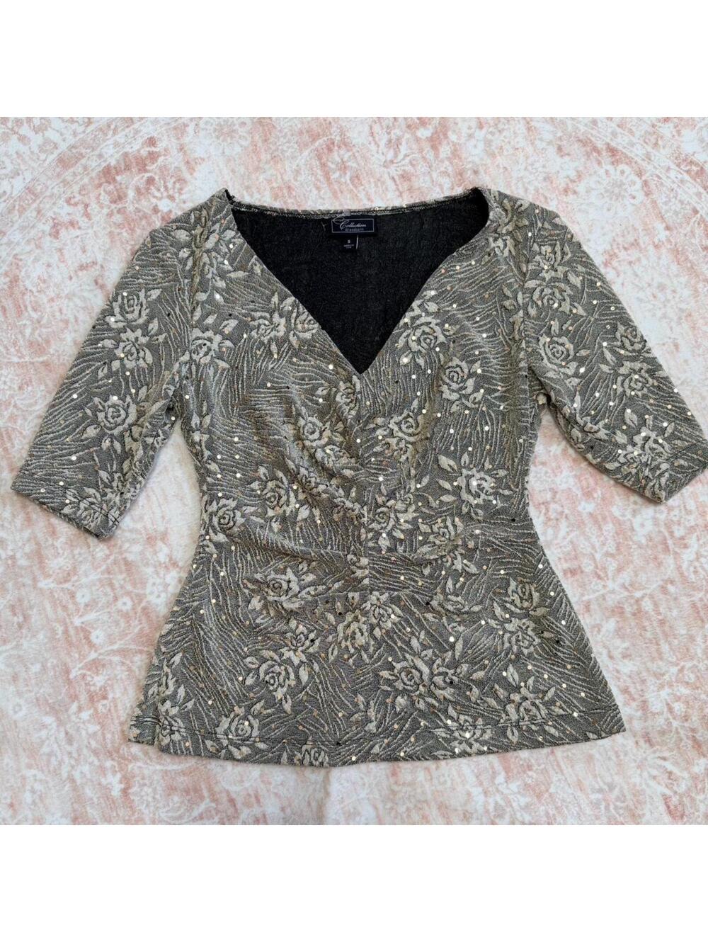 Vintage Y2K DressBarn Collection Floral Shimmer Mesh Top Size S